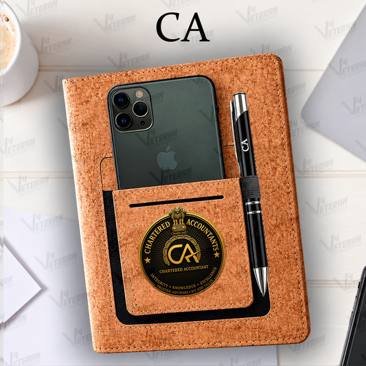 Classic Chartered Accountant Office Notebook with Phone–Card Pocket & Elastic Pen Loop - Cork