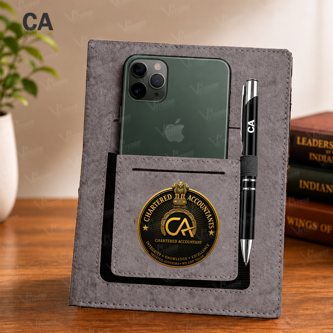 Classic Chartered Accountant Office Notebook with Phone–Card Pocket & Elastic Pen Loop - Grey
