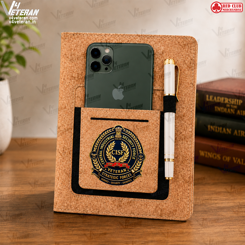Legacy CISF (Veteran) Office Notebook with Phone–Card Pocket & Elastic Pen Loop (cork)