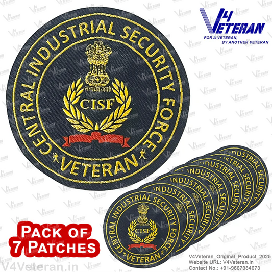 CISF Veteran Iron-On Woven/ Embroidered Patches (DIY) for T-Shirts, Bags, Tracksuits & Waistcoats (Pack of 7)