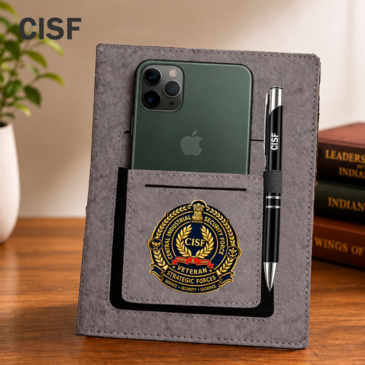 Classic CISF (Veteran) Office Notebook with Phone–Card Pocket & Elastic Pen Loop