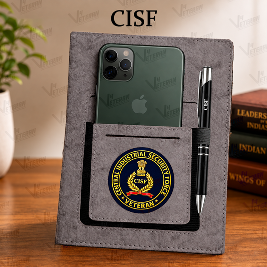 Classic CISF (Veteran) Office Notebook with Phone–Card Pocket & Elastic Pen Loop