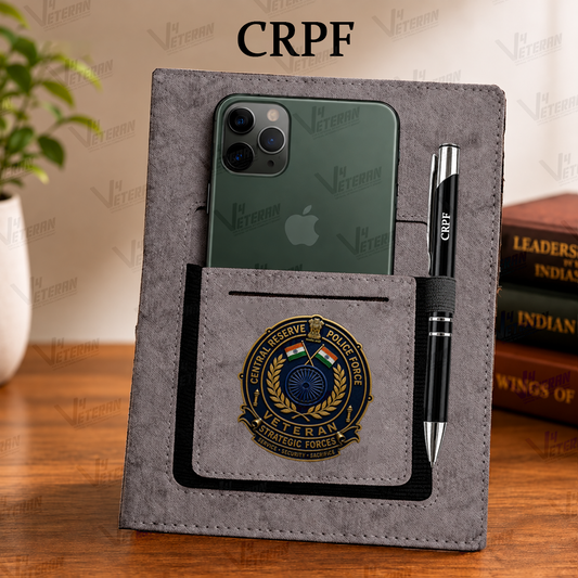 Classic CRPF (Veteran) Office Notebook with Phone–Card Pocket & Elastic Pen Loop