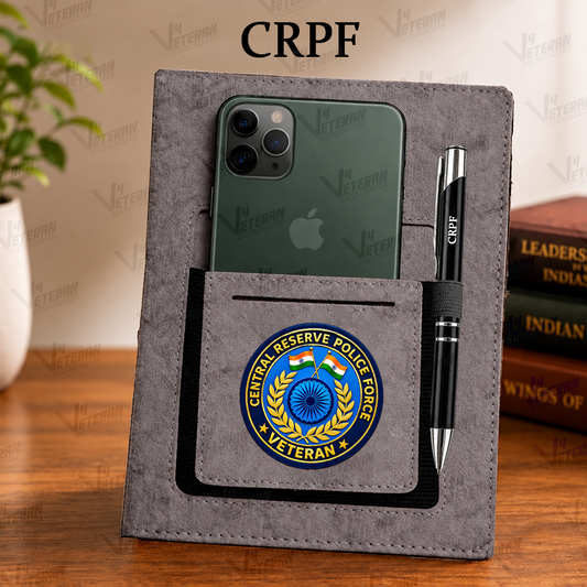 Classic CRPF (Veteran) Office Notebook with Phone–Card Pocket & Elastic Pen Loop