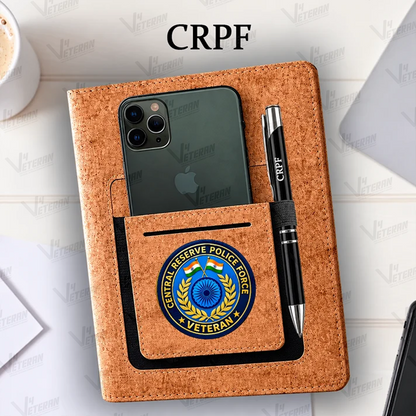 Classic CRPF (Veteran) Office Notebook with Phone–Card Pocket & Elastic Pen Loop (cork)