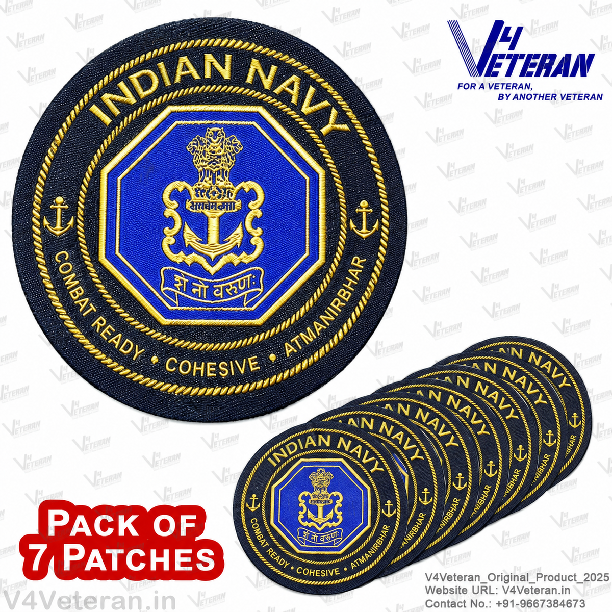 Indian Navy Iron-On Woven/ Embroidered Patches (DIY) for T-Shirts, Bags, Tracksuits & Waistcoats (Pack of 7)