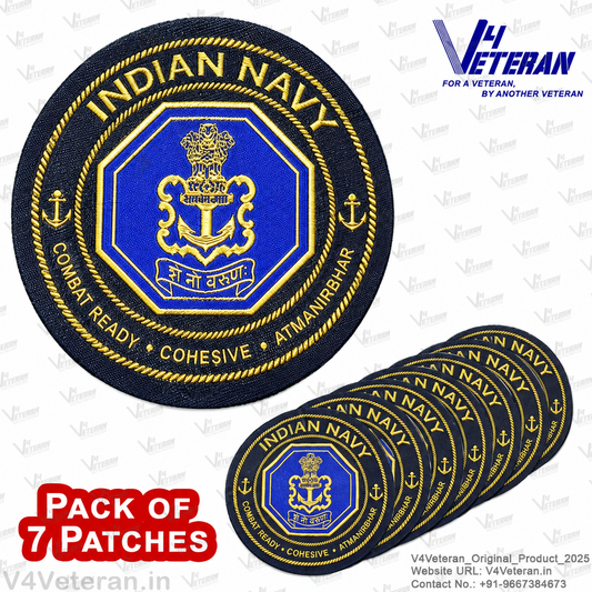 Indian Navy Iron-On Woven/ Embroidered Patches (DIY) for T-Shirts, Bags, Tracksuits & Waistcoats (Pack of 7)