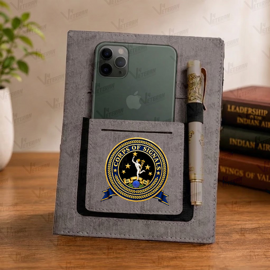 Classic Corps of Signals Office Notebook with Phone–Card Pocket & Elastic Pen Loop