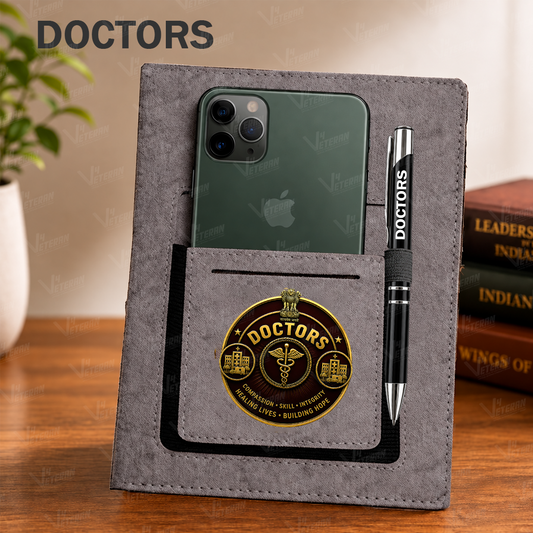 Classic  Doctor Office Notebook with Phone–Card Pocket & Elastic Pen Loop
