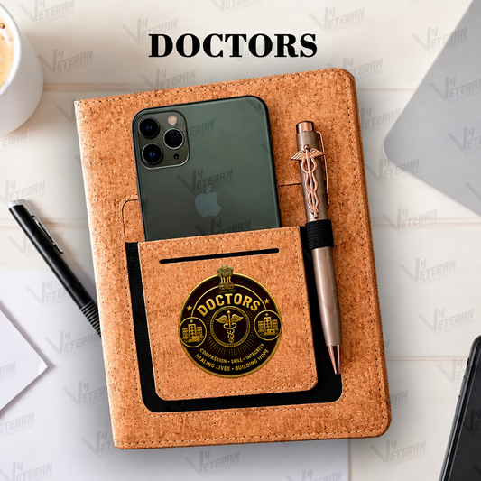 Classic Doctors Office Notebook with Phone–Card Pocket & Elastic Pen Loop - Cork