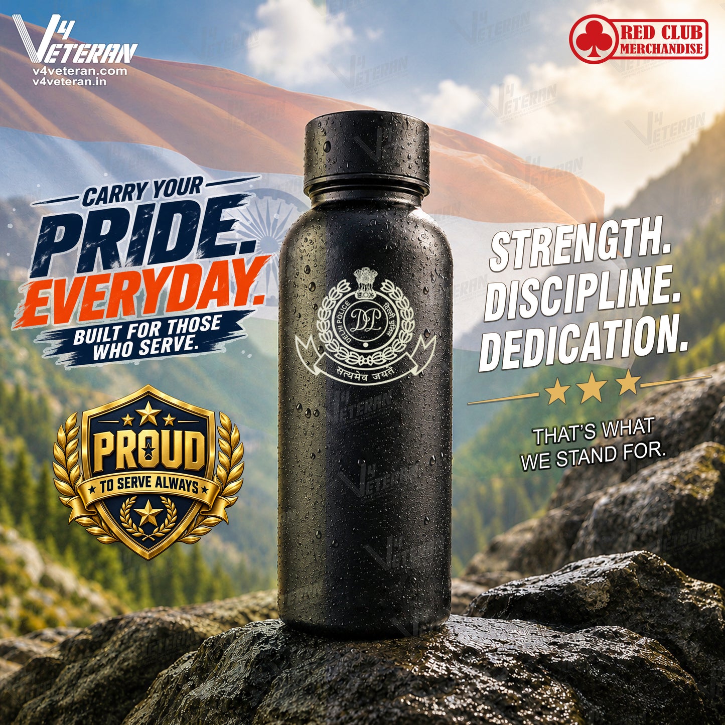 Delhi Police Premium Black Stainless Steel Water Bottle