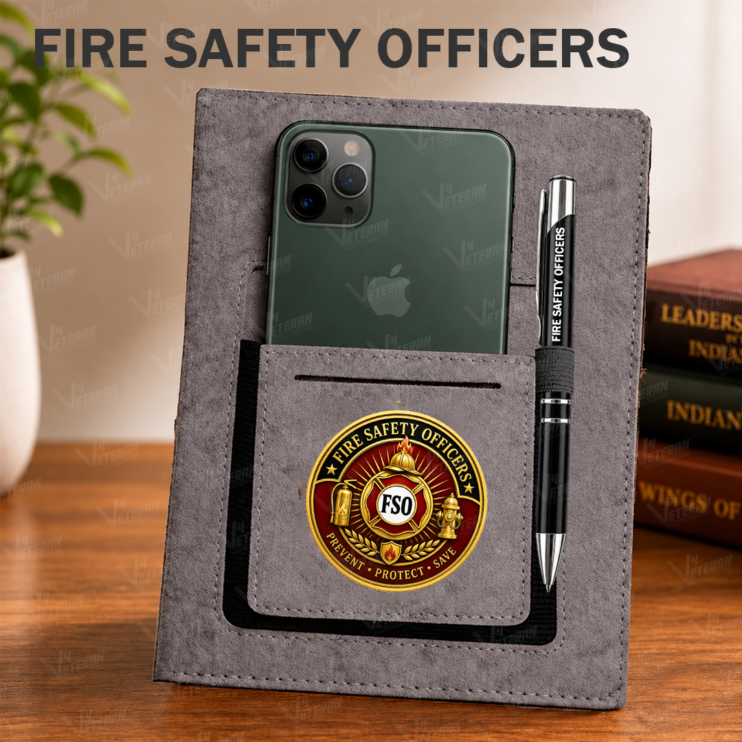 Classic Indian Fire Safety Officers Office Notebook with Phone–Card Pocket & Elastic Pen Loop-Grey