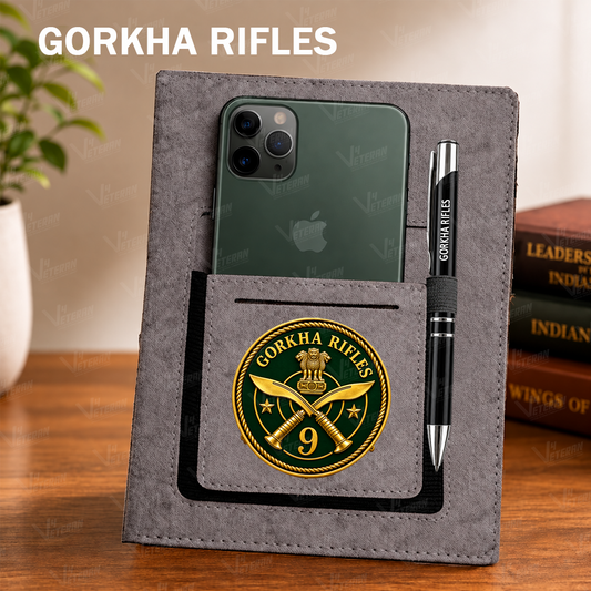 Classic Gorkha Rifles Office Notebook with Phone–Card Pocket & Elastic Pen Loop