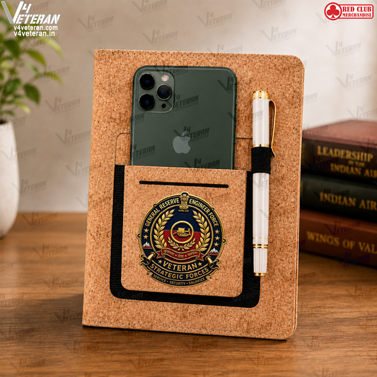 Legacy GREF (Veteran) Office Notebook with Phone–Card Pocket & Elastic Pen Loop (cork)