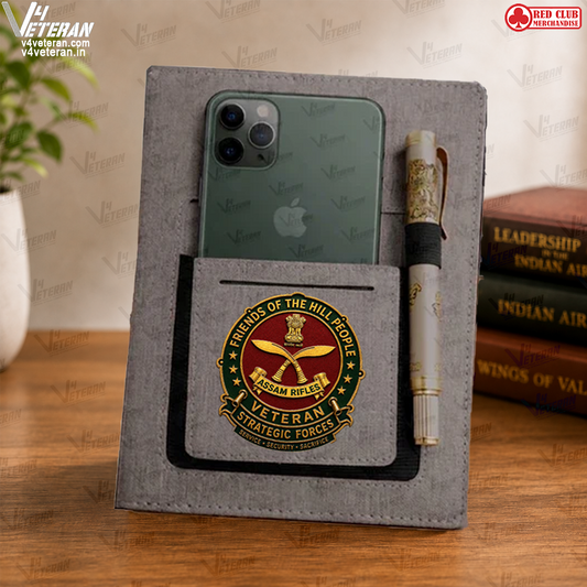 Legacy Assam Rifles (Veteran) Office Notebook with Phone–Card Pocket & Elastic Pen Loop