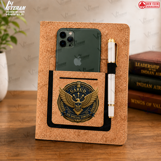 Legacy Garud (Veteran) Office Notebook with Phone–Card Pocket & Elastic Pen Loop (cork)