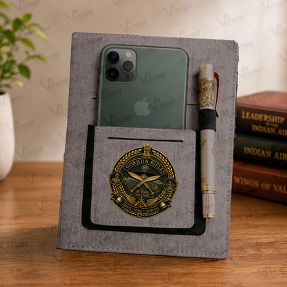 Classic Gorkha Rifles Office Notebook with Phone–Card Pocket & Elastic Pen Loop