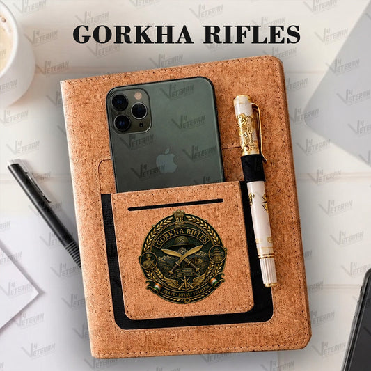 Classic Gorkha Rifles Office Notebook with Phone–Card Pocket & Elastic Pen Loop