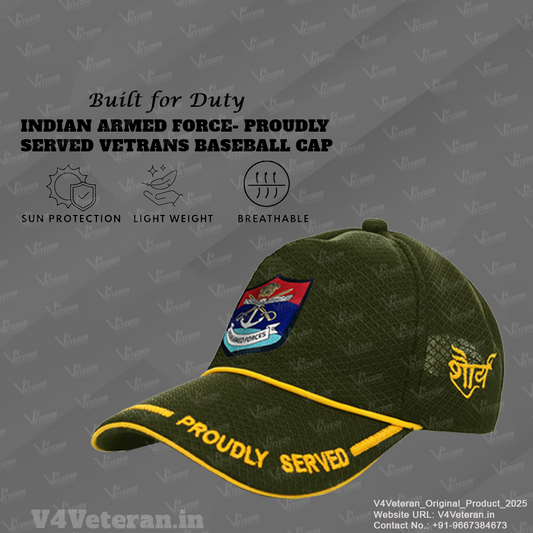 Indian Armed Forces-Proudly Served (Olive Green) Veterans Baseball Cap