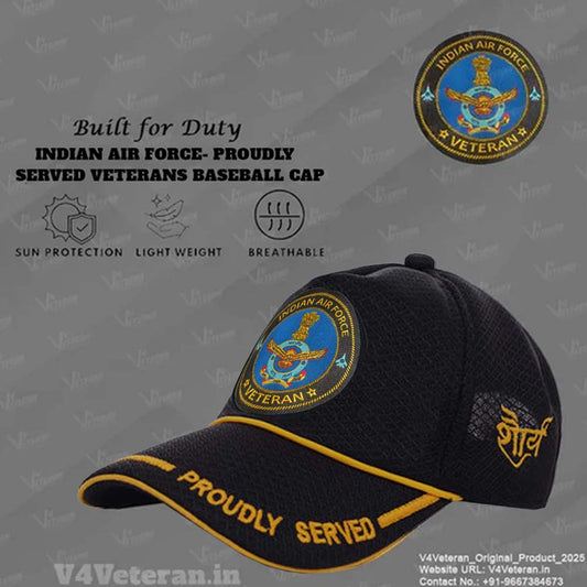 Indian Air force (Black) Proudly Served Baseball Cap for Veterans