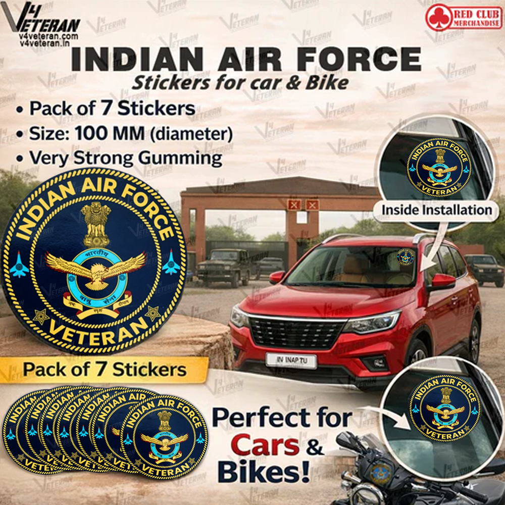 Air Force Veteran Car & Bike Stickers – 4 Inside Glass for Cars + 3 Back Gumming for 2-Wheelers (7 pcs)
