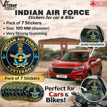 Air Force Veteran Car & Bike Stickers – 4 Inside Glass for Cars + 3 Back Gumming for 2-Wheelers (7 pcs)