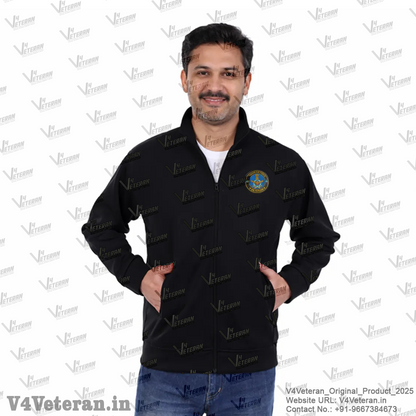 Indian Air Force Jacket (Zipper, Cotton Fleece 340GSM) for Veterans (Black)