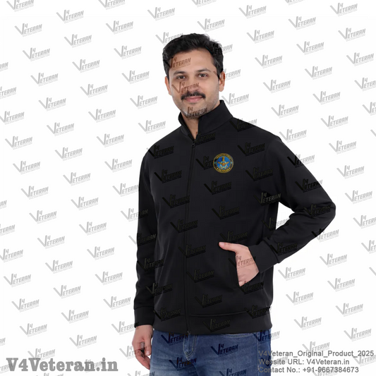 Indian Air Force Jacket (Zipper, Cotton Fleece 340GSM) for Veterans (Black)