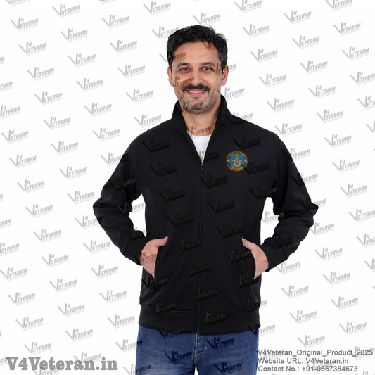 Indian Air Force Jacket (Zipper, Cotton Fleece 340GSM) for Veterans (Black)