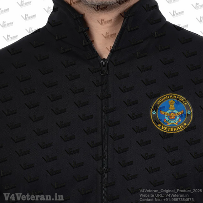 Indian Air Force Jacket (Zipper, Cotton Fleece 340GSM) for Veterans (Black)
