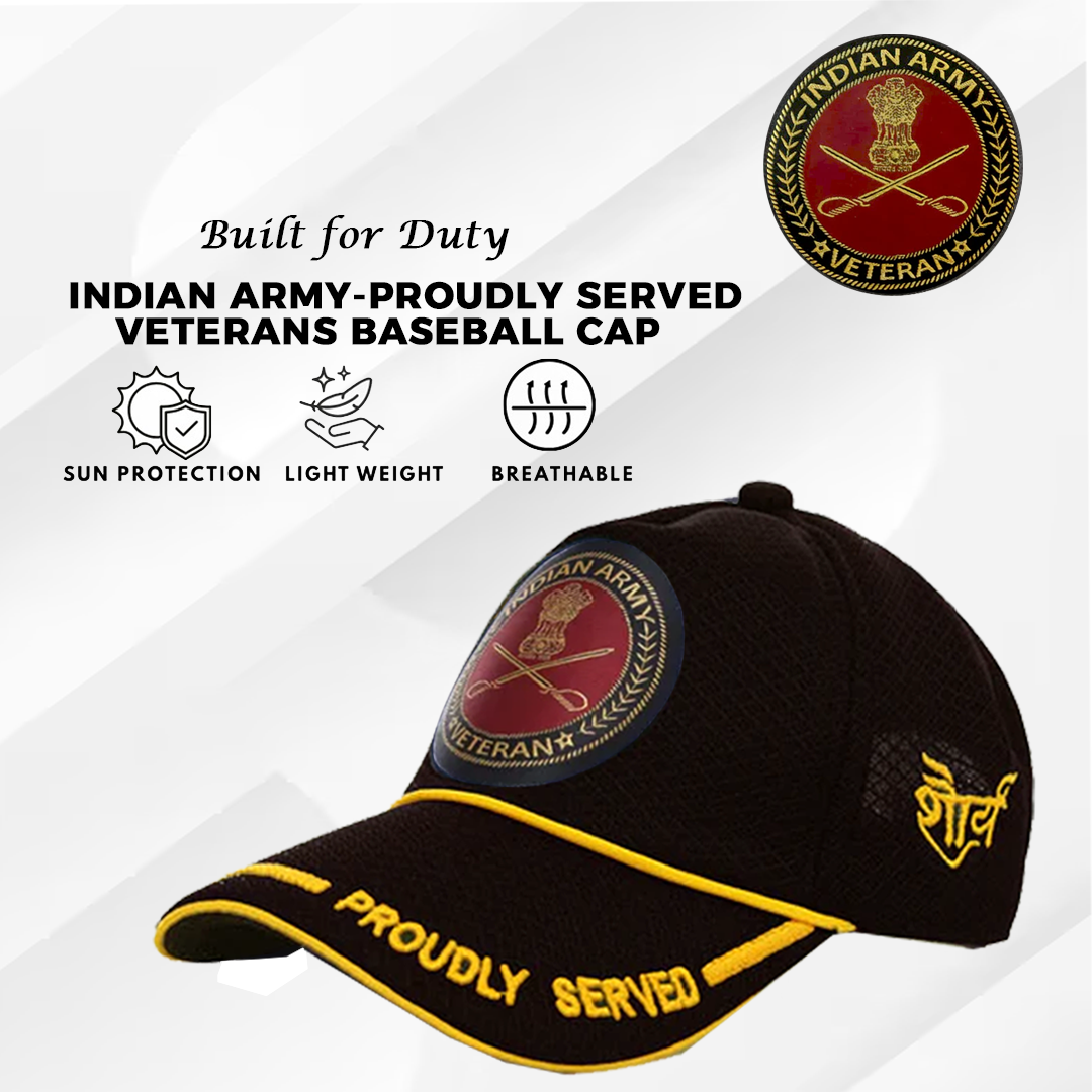 Indian Army-Proudly Served (Black) Veterans Baseball Cap