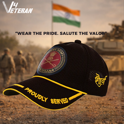Indian Army-Proudly Served (Black) Veterans Baseball Cap