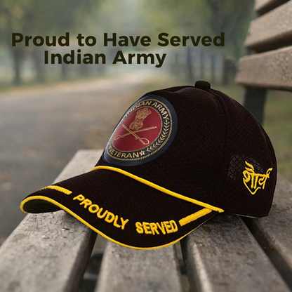 Indian Army-Proudly Served (Black) Veterans Baseball Cap
