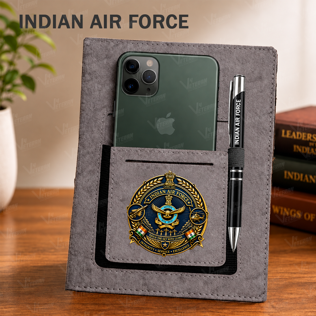 Classic Indian Air Force (Veteran) Office Notebook with Phone–Card Pocket & Elastic Pen Loop
