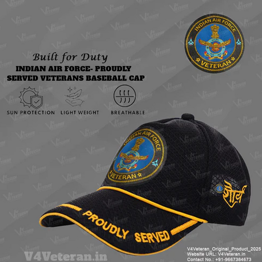Indian Air force (Black) Proudly Served Baseball Cap for Veterans