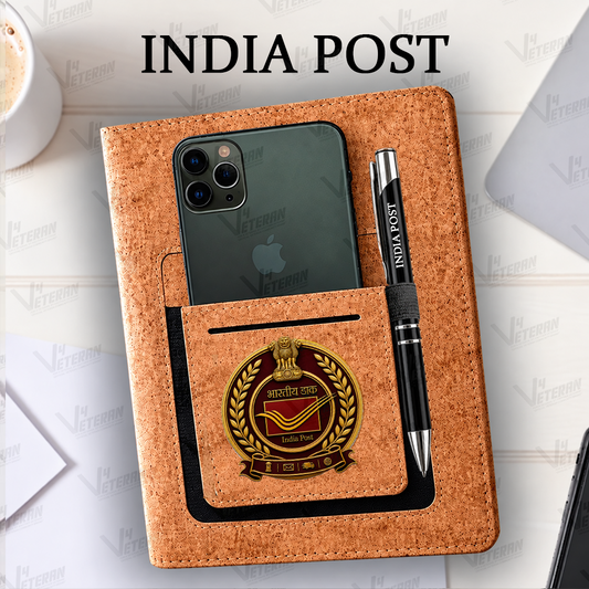 Classic India Post Office Notebook with Phone–Card Pocket & Elastic Pen Loop