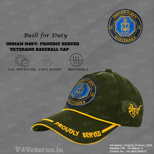 Indian Navy (Olive Green) Proudly Served Baseball Cap for Veterans