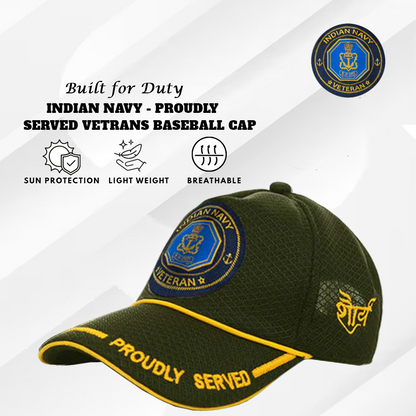 Indian Navy (Olive Green) Proudly Served Baseball Cap for Veterans