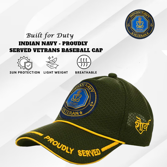 Indian Navy (Olive Green) Proudly Served Baseball Cap for Veterans