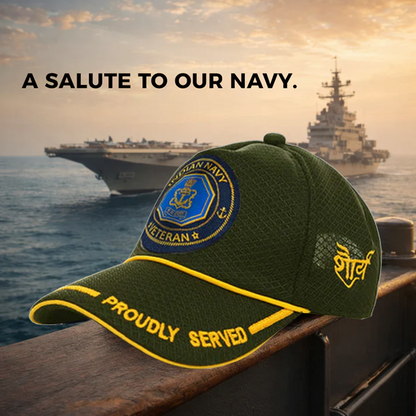 Indian Navy (Olive Green) Proudly Served Baseball Cap for Veterans