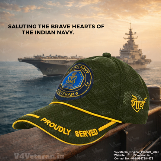 Indian Navy (Olive Green) Proudly Served Baseball Cap for Veterans