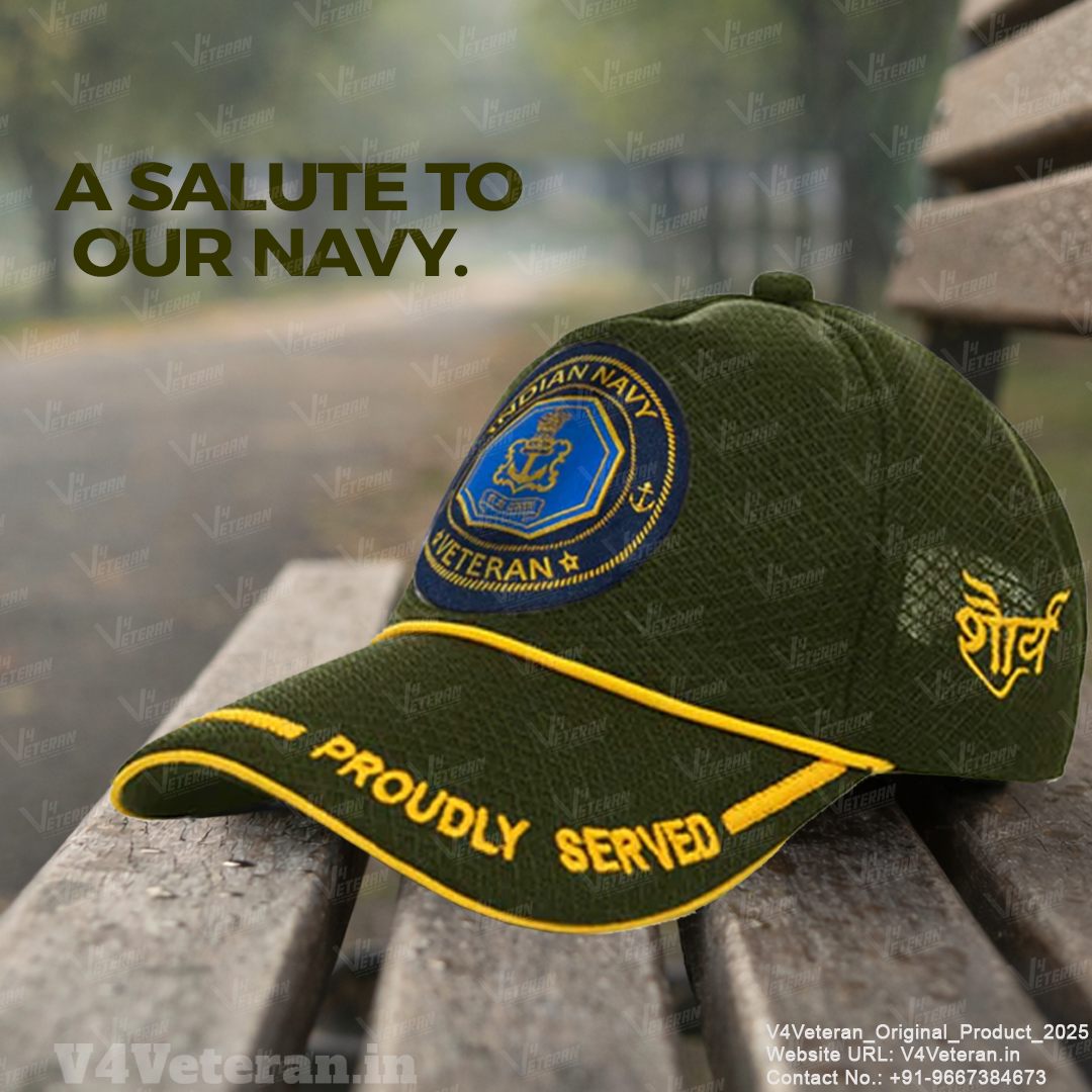 Indian Navy (Olive Green) Proudly Served Baseball Cap for Veterans