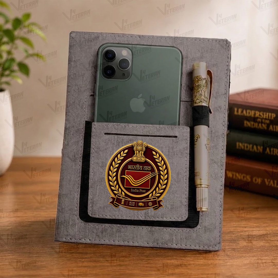 Classic India Post Office Notebook with Phone–Card Pocket & Elastic Pen Loop