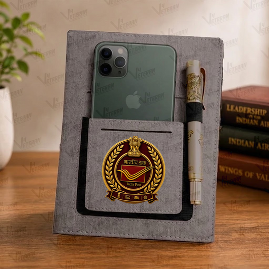Classic India Post Office Notebook with Phone–Card Pocket & Elastic Pen Loop
