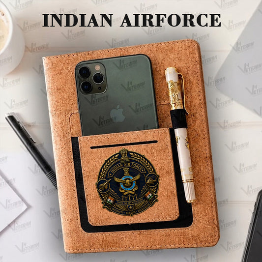Classic Indian Air Force Office Notebook with Phone–Card Pocket & Elastic Pen Loop