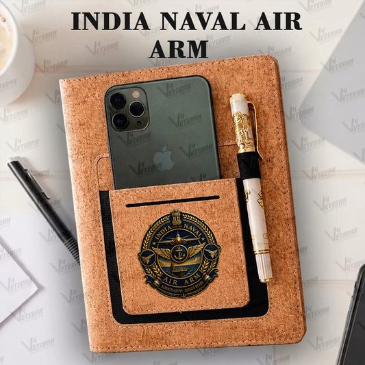 Classic Indian Naval Air Arm Office Notebook with Phone–Card Pocket & Elastic Pen Loop
