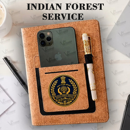 Classic Indian Forest Service Office Notebook with Phone–Card Pocket & Elastic Pen Loop