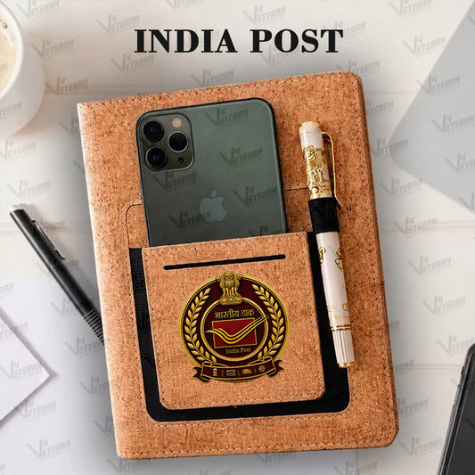 Classic India Post Office Notebook with Phone–Card Pocket & Elastic Pen Loop