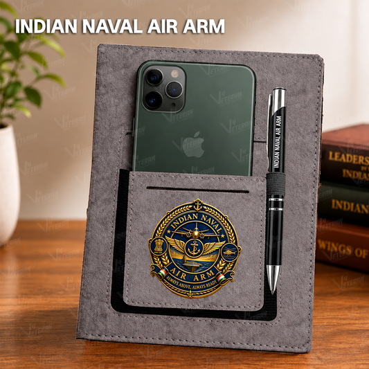 Classic Indian Naval Air Arm Office Notebook with Phone–Card Pocket & Elastic Pen Loop