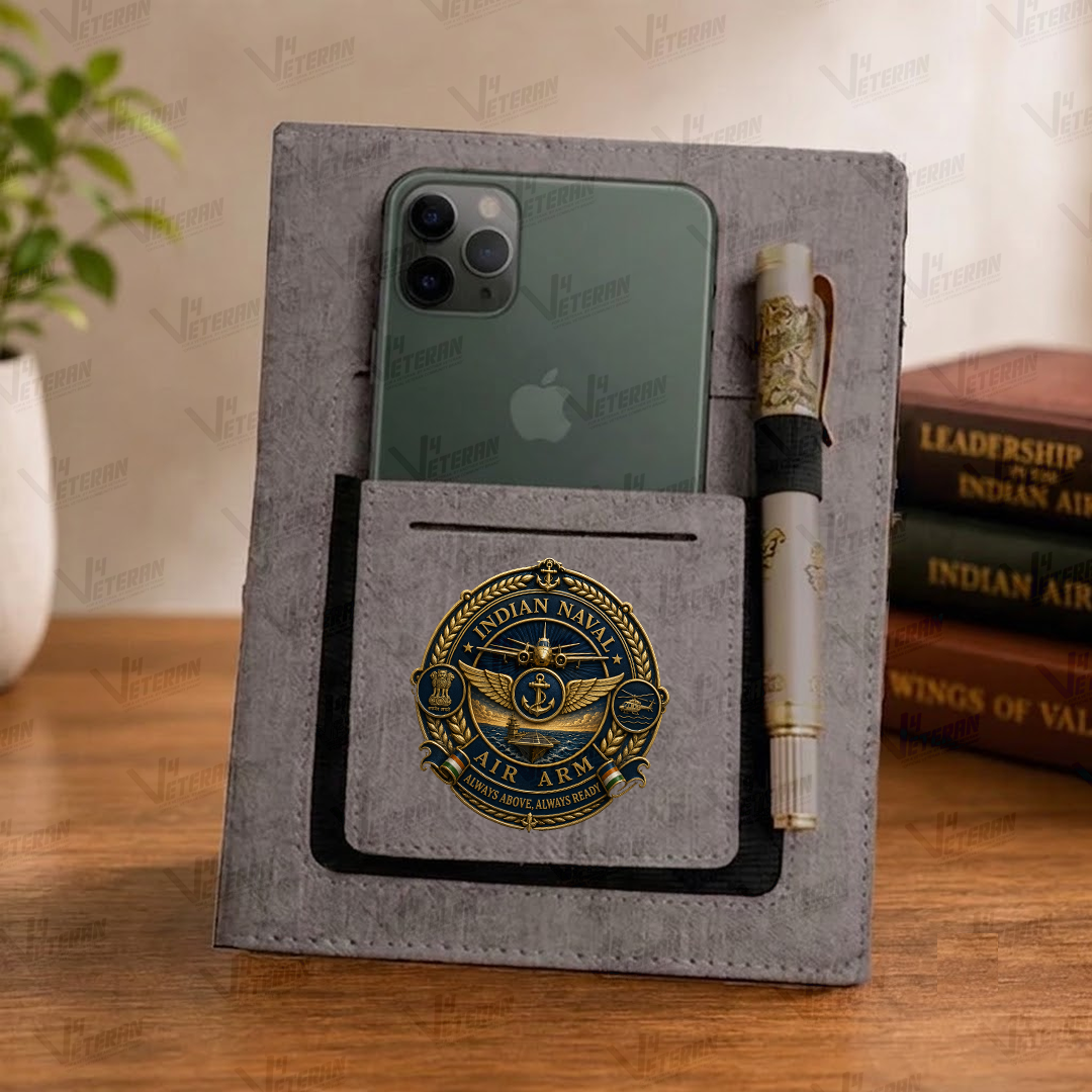 Classic Indian Naval Air Arm Office Notebook with Phone–Card Pocket & Elastic Pen Loop